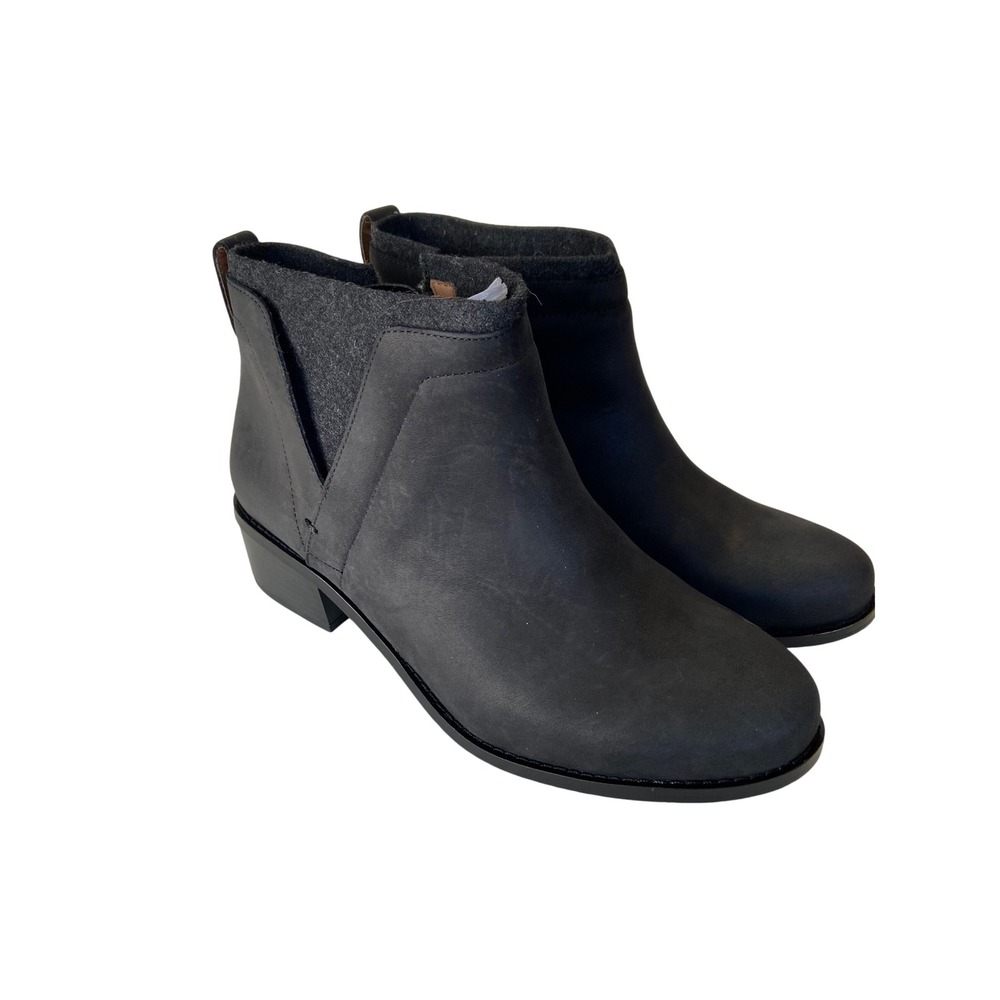 Vionic Joslyn Black Leather Suede Ankle Boots‎ Weather Resistant Side Zip